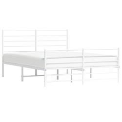 Cadre de lit métal sans matelas et pied de lit blanc 135x190 cm 