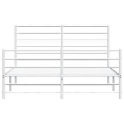Cadre de lit métal sans matelas et pied de lit blanc 135x190 cm 
