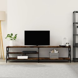 Meuble TV chêne fumé 200x40x50 cm bois d'ingénierie et métal 