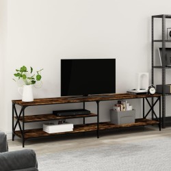 Meuble TV chêne fumé 200x40x50 cm bois d'ingénierie et métal 