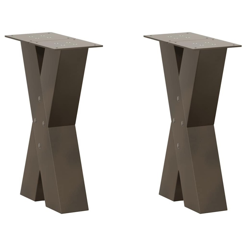 Pieds de table basse en forme de X, 2 pièces, acier naturel, 38 x (42-43) cm 