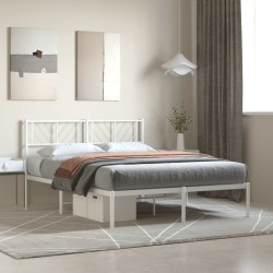 Cadre de lit métal sans matelas et tête de lit blanc 140x190 cm 