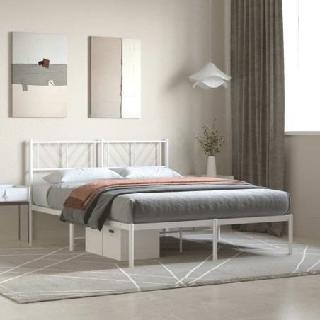 Cadre de lit métal sans matelas et tête de lit blanc 140x190 cm 