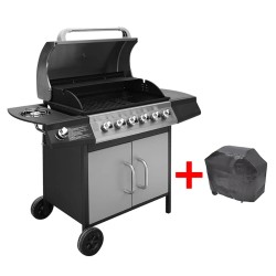 Barbecue à gaz 6 + 1 zone de cuisson Noir et argenté  