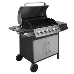 Barbecue à gaz 6 + 1 zone de cuisson Noir et argenté  