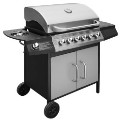 Barbecue à gaz 6 + 1 zone de cuisson Noir et argenté  