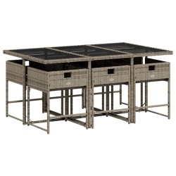 Ensemble à manger de jardin et coussins 7 pcs gris rotin 