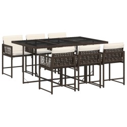 Ensemble à manger de jardin et coussins 7 pcs marron rotin 