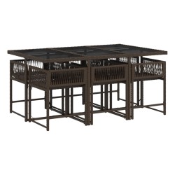 Ensemble à manger de jardin et coussins 7 pcs marron rotin 