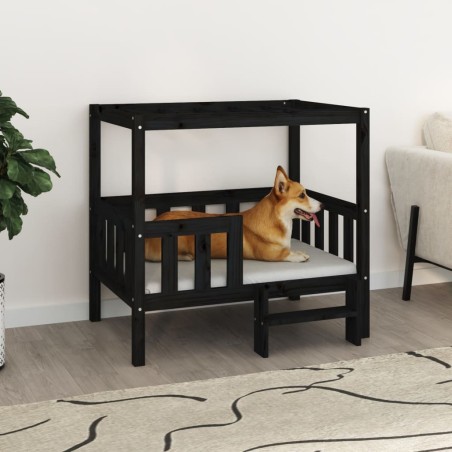 Lit pour chien Noir 95,5x73,5x90 cm Bois de pin solide 