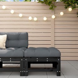 Repose-pied de jardin avec coussin noir bois de pin massif 