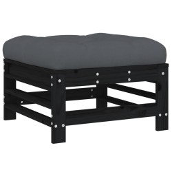 Repose-pied de jardin avec coussin noir bois de pin massif 