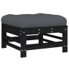 Repose-pied de jardin avec coussin noir bois de pin massif 