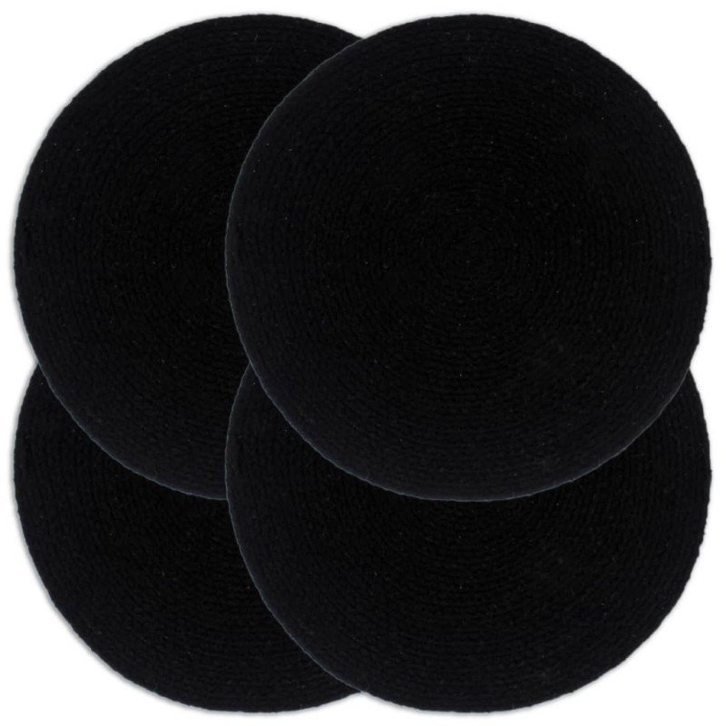 Napperons 4 pcs Noir Plain 38 cm Rond Coton Napperons 4 pcs Noir Plain 38 cm Rond Coton