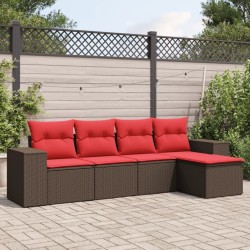 Salon de jardin avec coussins 5 pcs marron résine tressée 