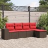 Salon de jardin avec coussins 5 pcs marron résine tressée 
