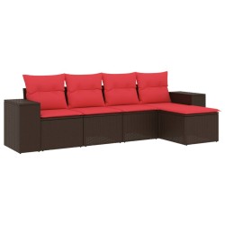 Salon de jardin avec coussins 5 pcs marron résine tressée 