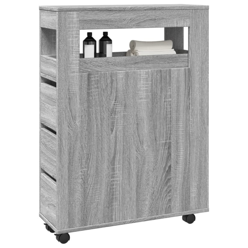 Meuble étroit de salle de bain à roulettes sonoma gris 