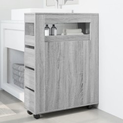 Meuble étroit de salle de bain à roulettes sonoma gris 