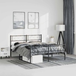 Cadre de lit métal sans matelas avec pied de lit noir 135x190cm 
