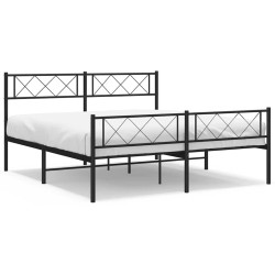 Cadre de lit métal sans matelas avec pied de lit noir 135x190cm 