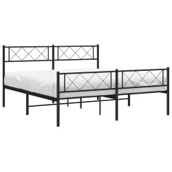 Cadre de lit métal sans matelas avec pied de lit noir 135x190cm 