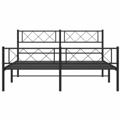 Cadre de lit métal sans matelas avec pied de lit noir 135x190cm 