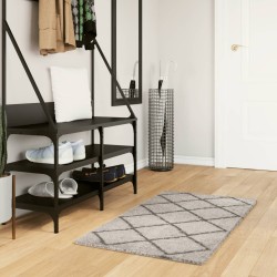 Tapis shaggy à poils longs moderne beige anthracite 60x110 cm 