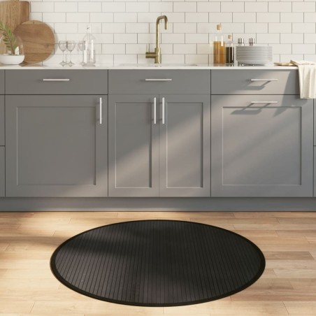 Tapis rond noir 100 cm bambou 