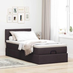 Cadre de lit ottoman avec matelas marron foncé 90x190 cm tissu 
