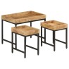 Tables basses gigognes 3pcs bois de manguier massif brut et fer 