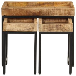 Tables basses gigognes 3pcs bois de manguier massif brut et fer 