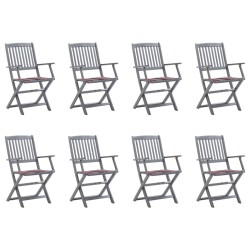 Chaises pliables d'extérieur lot de 8 et coussins Bois d'acacia 