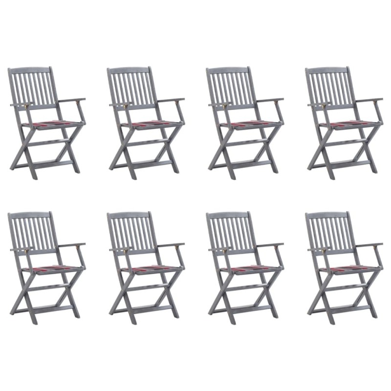 Chaises pliables d'extérieur lot de 8 et coussins Bois d'acacia 