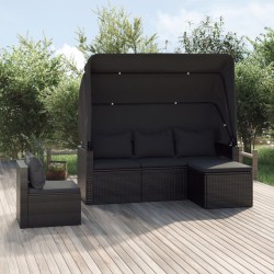 Salon de jardin 4 pcs avec coussins noir résine tressée 