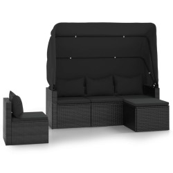 Salon de jardin 4 pcs avec coussins noir résine tressée 