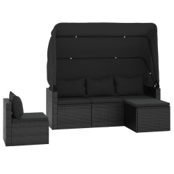 Salon de jardin 4 pcs avec coussins noir résine tressée 