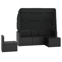 Salon de jardin 4 pcs avec coussins noir résine tressée 