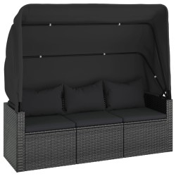 Salon de jardin 4 pcs avec coussins noir résine tressée 