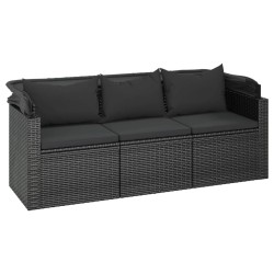 Salon de jardin 4 pcs avec coussins noir résine tressée 