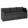 Salon de jardin 4 pcs avec coussins noir résine tressée 