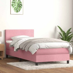 Sommier à lattes de lit avec matelas rose 100x210 cm velours 