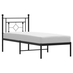 Cadre de lit métal sans matelas avec tête de lit noir 75x190 cm 