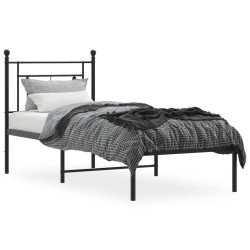 Cadre de lit métal sans matelas avec tête de lit noir 75x190 cm 