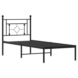 Cadre de lit métal sans matelas avec tête de lit noir 75x190 cm 