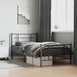Cadre de lit métal sans matelas avec pied de lit noir 107x203cm 