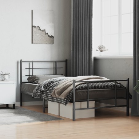 Cadre de lit métal sans matelas avec pied de lit noir 107x203cm 