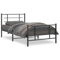 Cadre de lit métal sans matelas avec pied de lit noir 107x203cm 