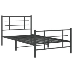Cadre de lit métal sans matelas avec pied de lit noir 107x203cm 