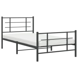 Cadre de lit métal sans matelas avec pied de lit noir 107x203cm 